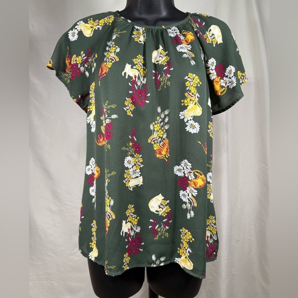Modcloth Blouse women sz:XS Cats Short Sleeve Cottagecore Y2K Nostalgia Softgirl - Picture 1 of 7